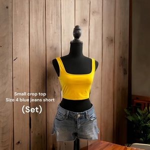 Small crop top and size 4 blue jean shorts sets